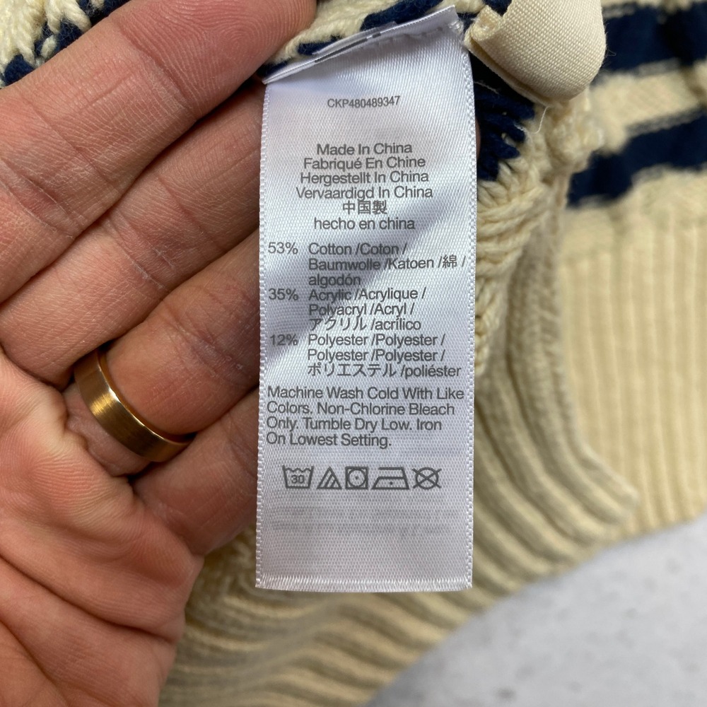 Madewell Sweater Womens Medium Navy Blue Cream Striped Cable Knit CottonCKP480 - Picture 8 of 9